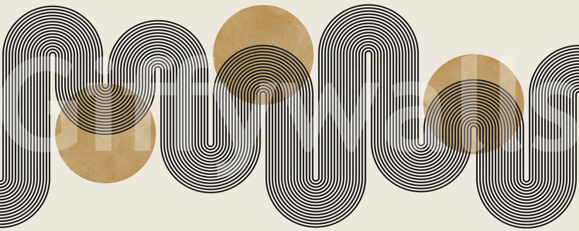 Golden Arches Flow Wall Mural displaying retro curved lines and circles.