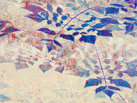 Botanical compound leaf mural in indigo, violet, and blush tones with diagonal line overlay, GD10321
