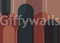 Geometric pattern wall mural in deep teal wine red and dusty rose colours., GD10334