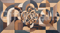 Symmetrical geometric wall mural with interlocking circles and arches detail., GD10377