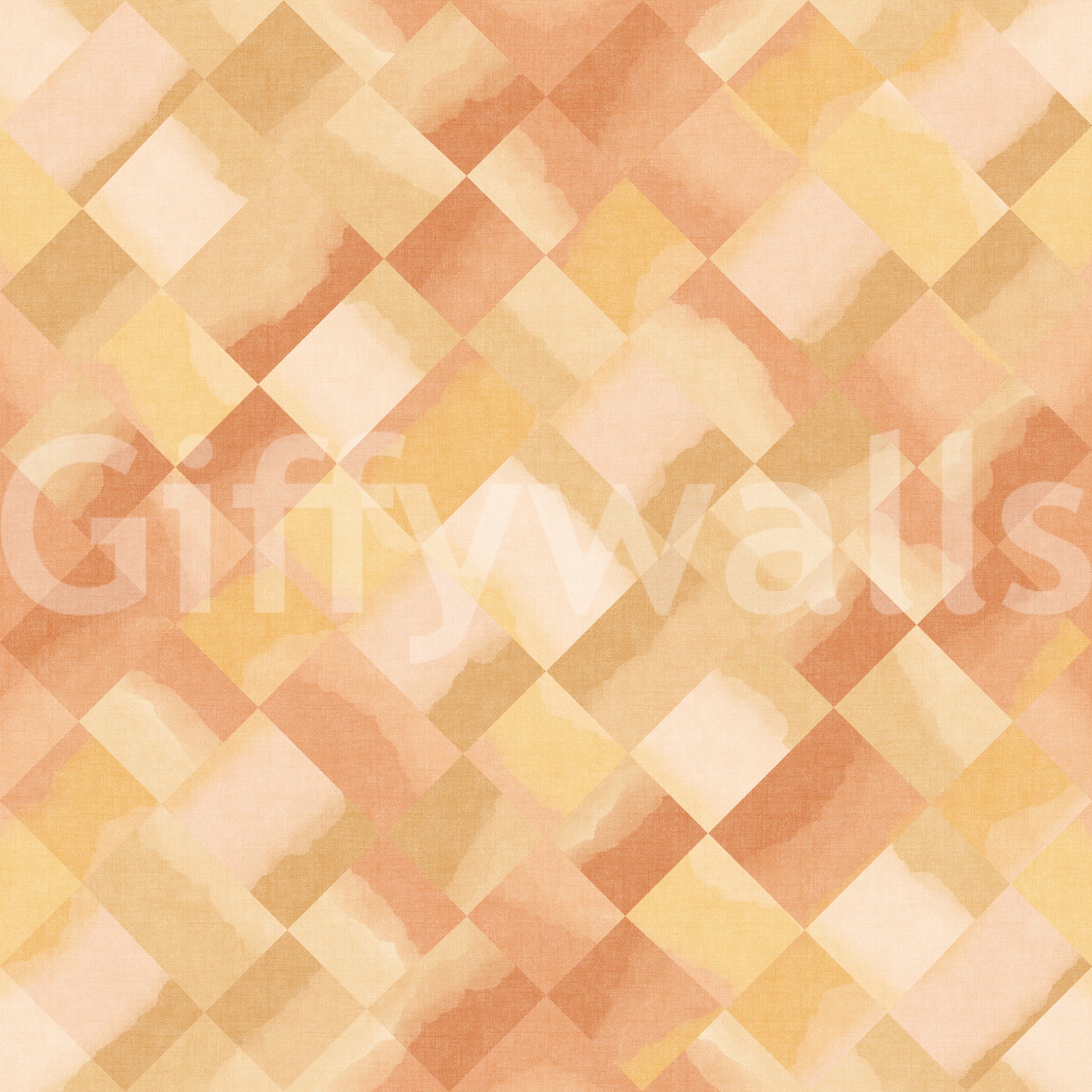 Watercolour diagonal checker wallpaper in peach coral apricot and golden tone., GD10407