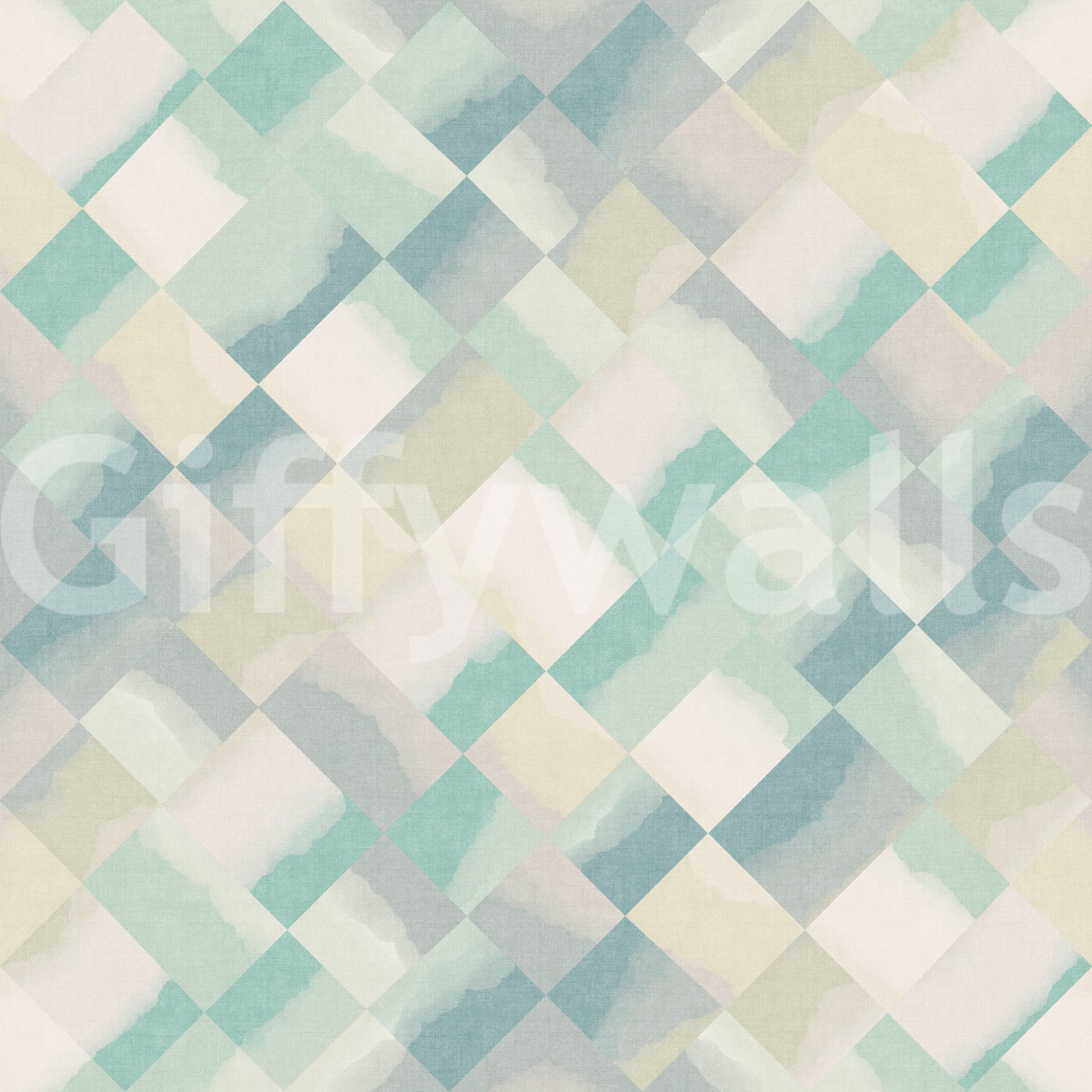 Watercolour diagonal checker wallpaper in teal seafoam slate blue and lavender., GD10409