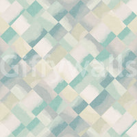 Watercolour diagonal checker wallpaper in teal seafoam slate blue and lavender., GD10409