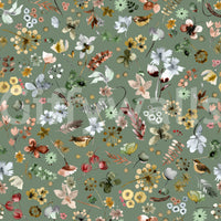 Woodland watercolor floral wallpaper with Jade green background tone. earthy, GD10416
