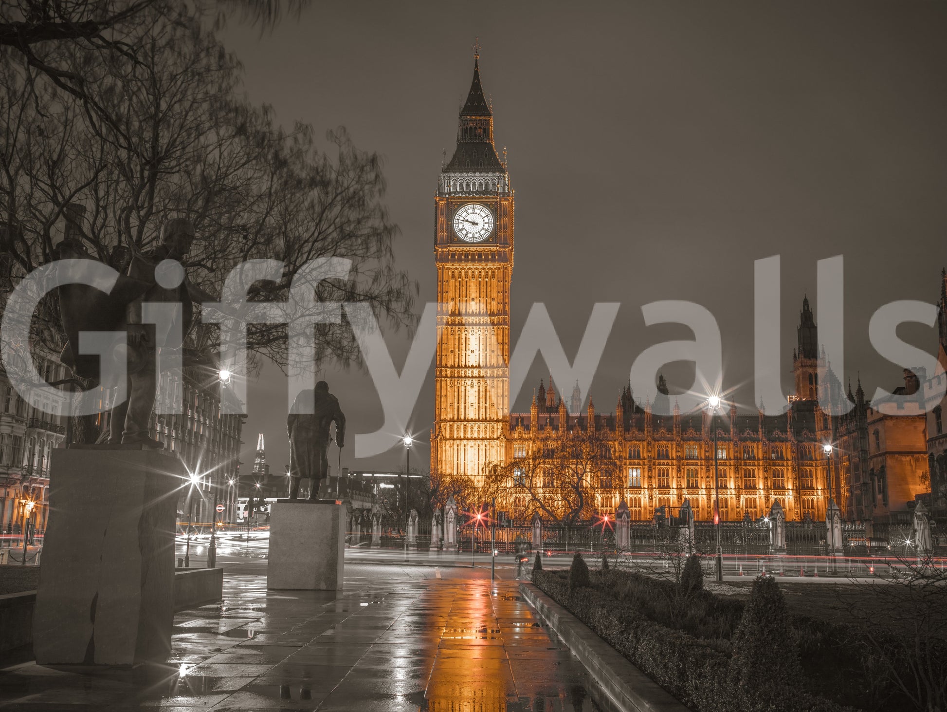 Westminster ember glow wall mural with dark grey atmospheric tone., GD10418