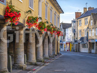 Village Blooms and Stone Archway wall mural with yellow and beige tones., GD10427