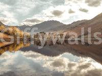  The Golden Reflection lake mural with Earthy copper and grey colour palette., GD10435