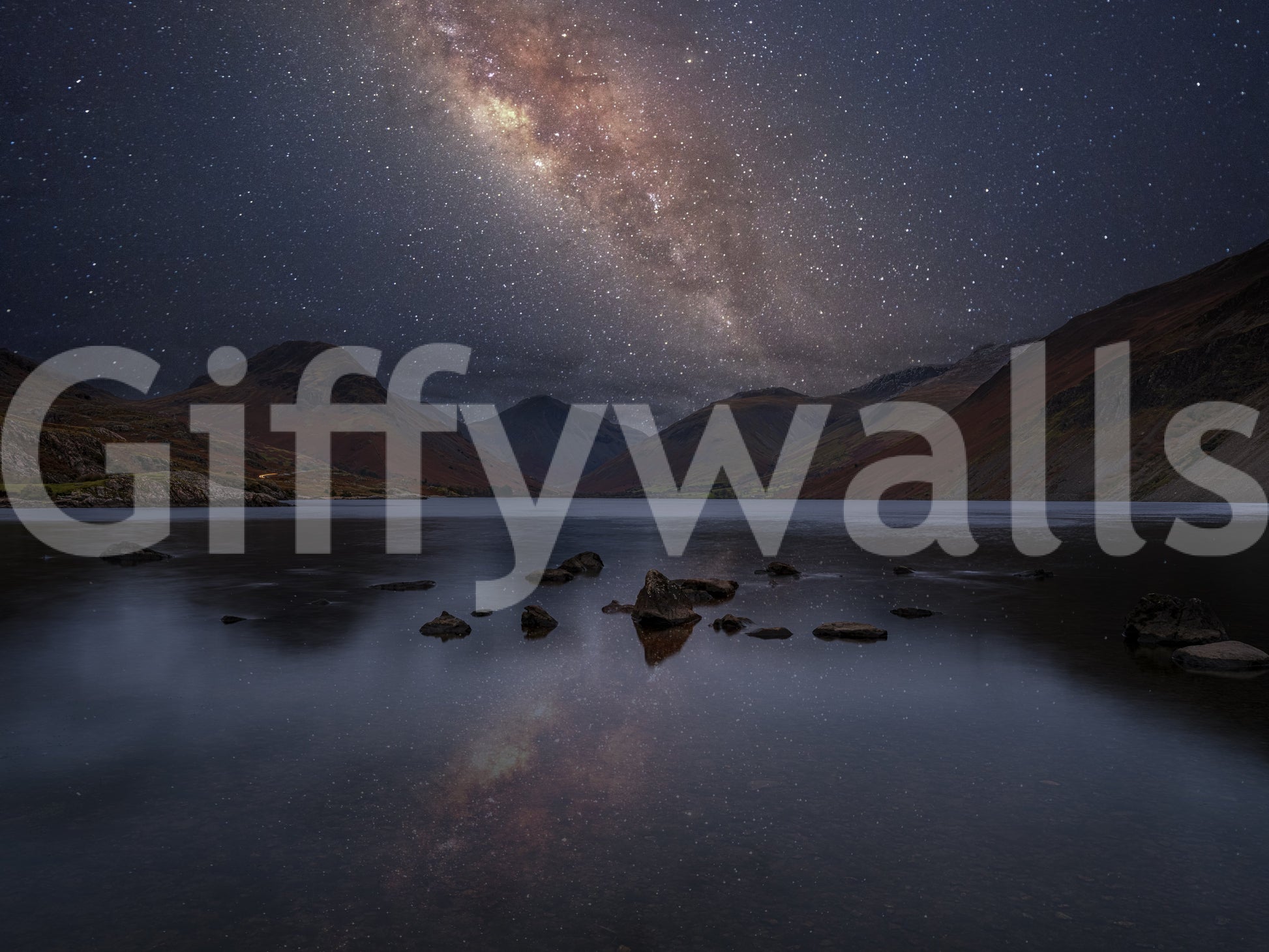 Milky Way lake reflection mural with Dark blue and black night sky scene., GD10436