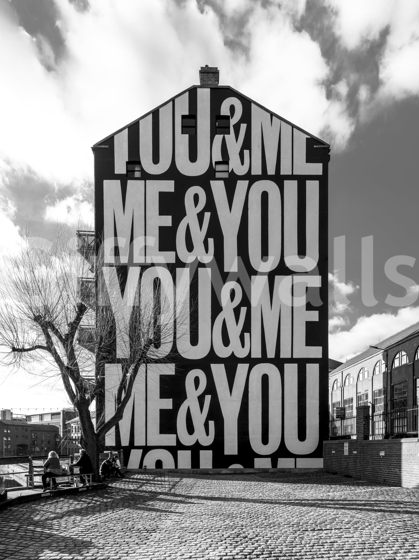 Monochrome You and Me lettering wall mural with big serif font style., GD10449