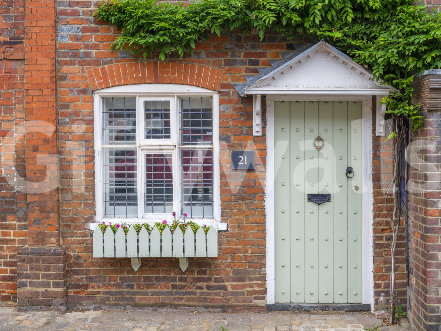 English Garden Cottage Facade Wall Mural