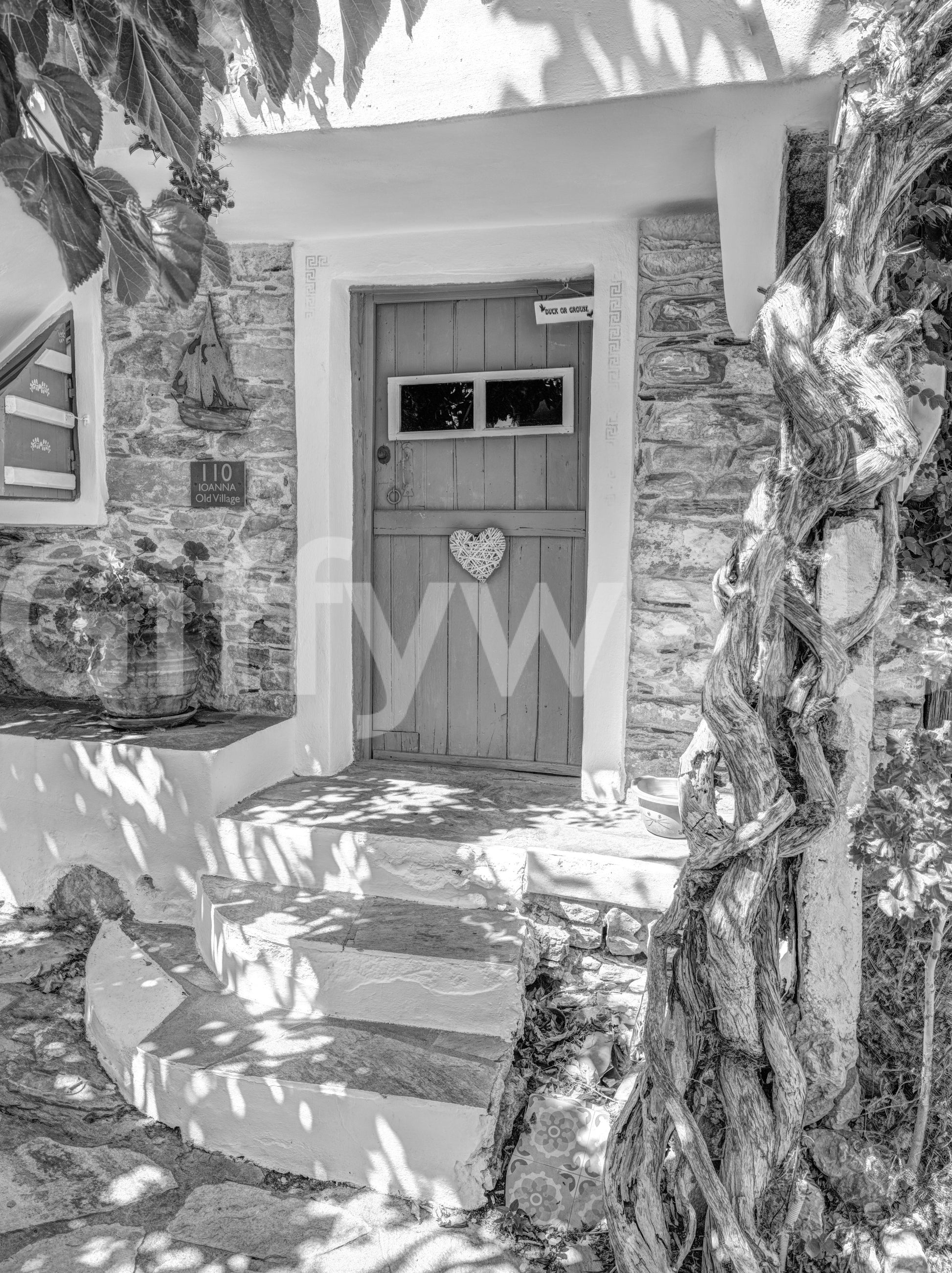 Heartfelt village entry wall mural base with black and white tonal range., GD10494