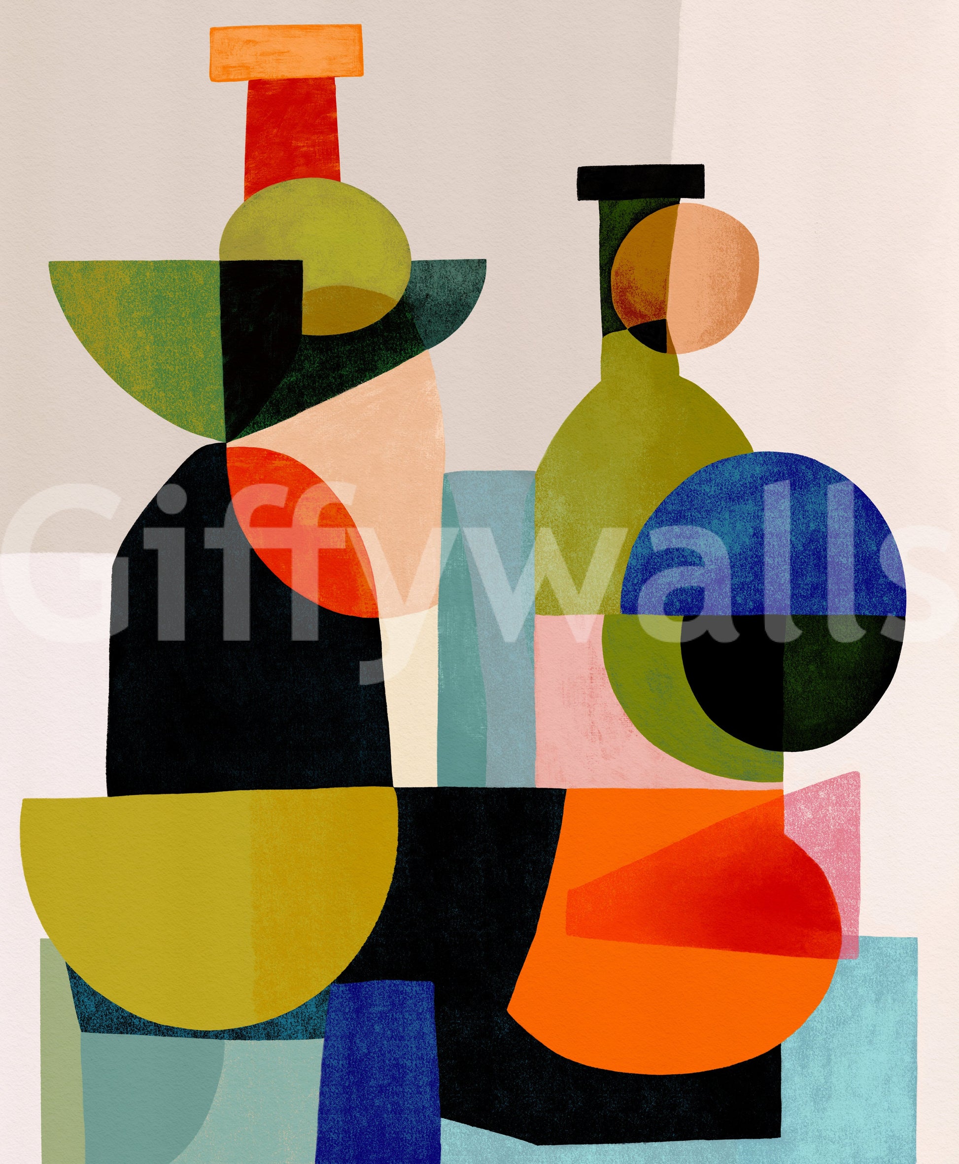 Abstract geometric vessel wall mural with Neutral beige surface., GD10526