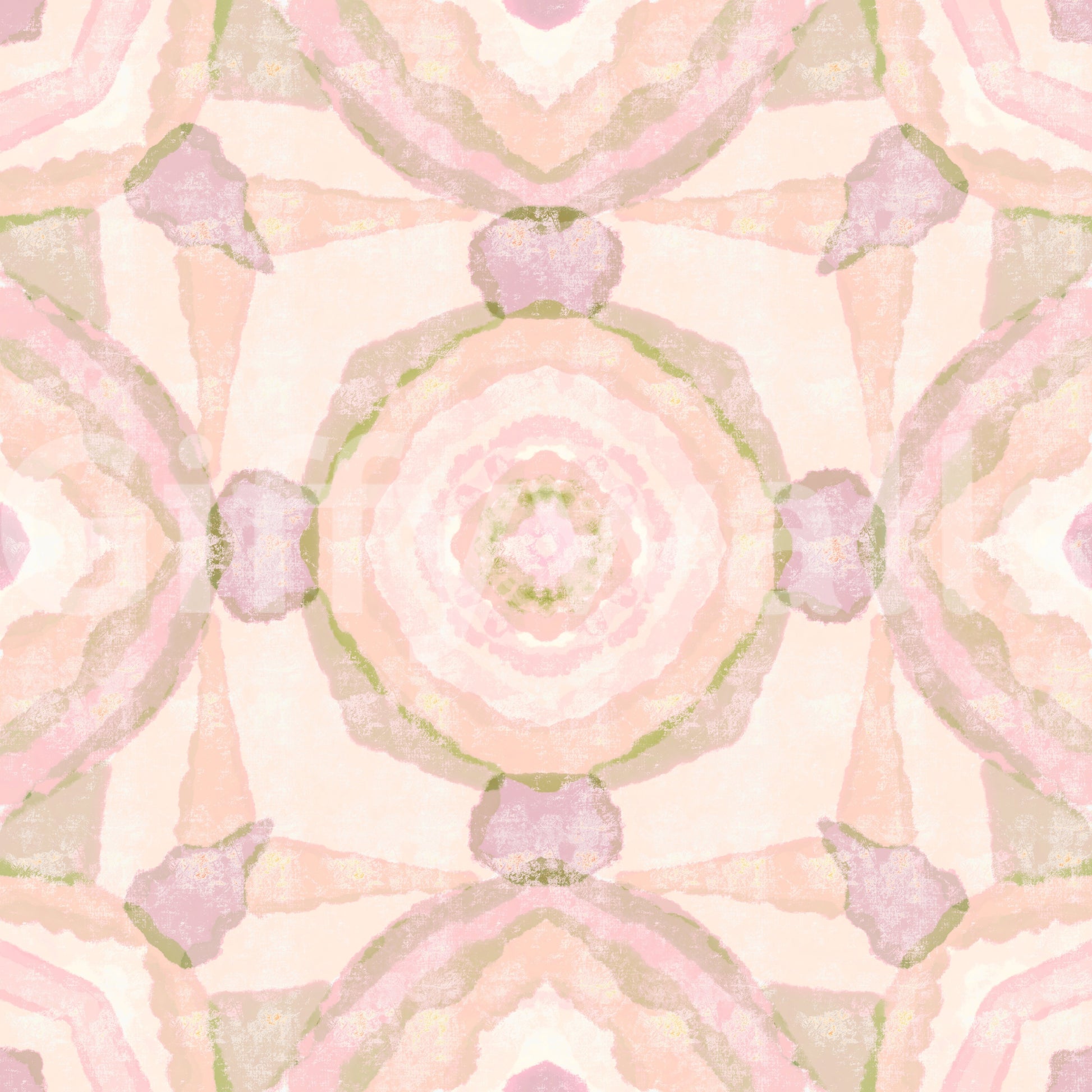 Watercolour kaleidoscope wallpaper with Pastel lavender and cream tones., GD10535