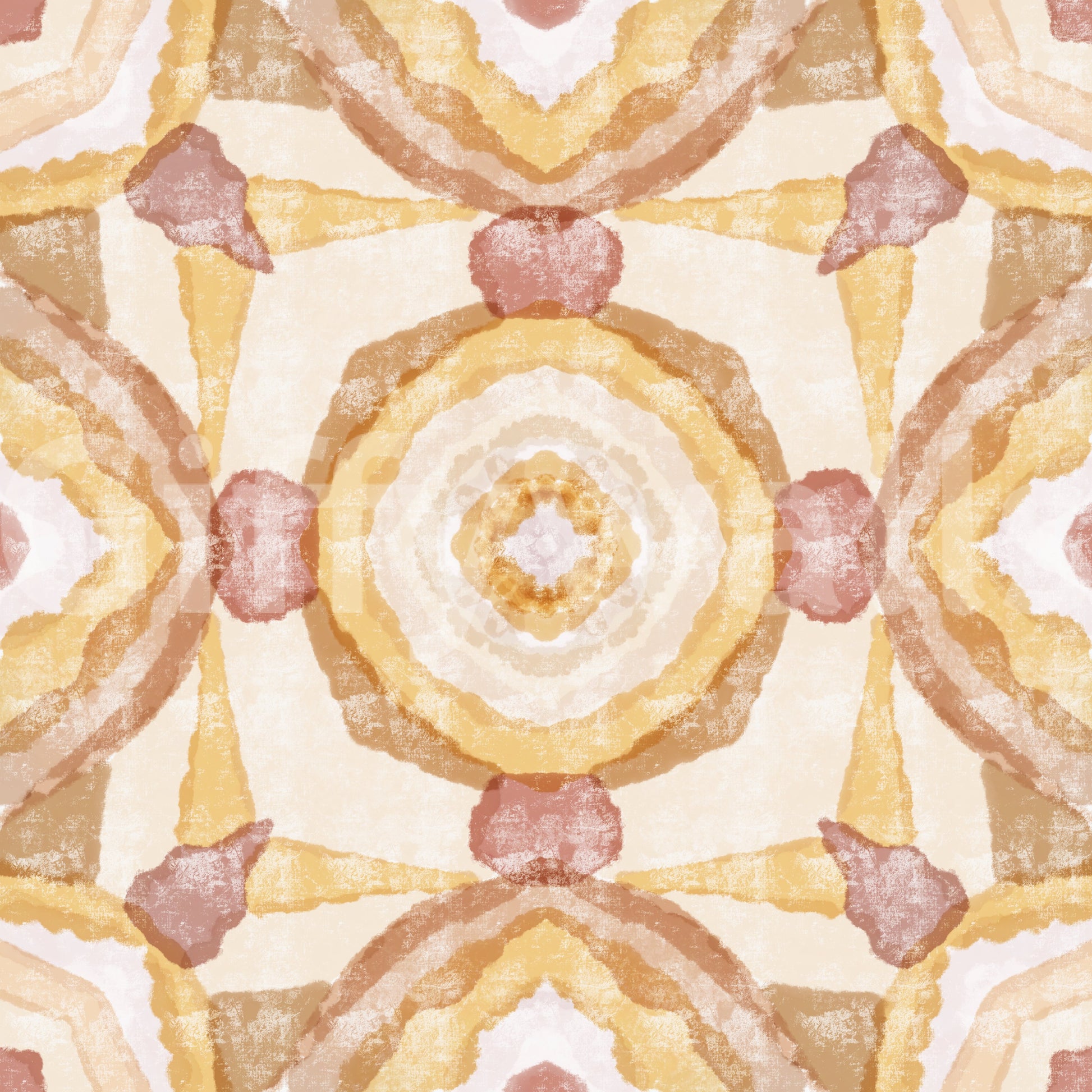Watercolour mandala wallpaper with kaleidoscope pattern in golden amber tone., GD10536
