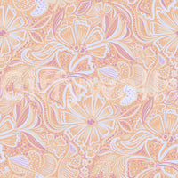 Peach floral swirl wallpaper in apricot and lavender tones., GD10539