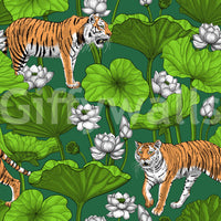 Tropical tiger wallpaper with green leaves and orange stripes texture., GD10543