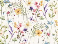 Meadow floral wallpaper in soft pastel tones on cream background., GD10547