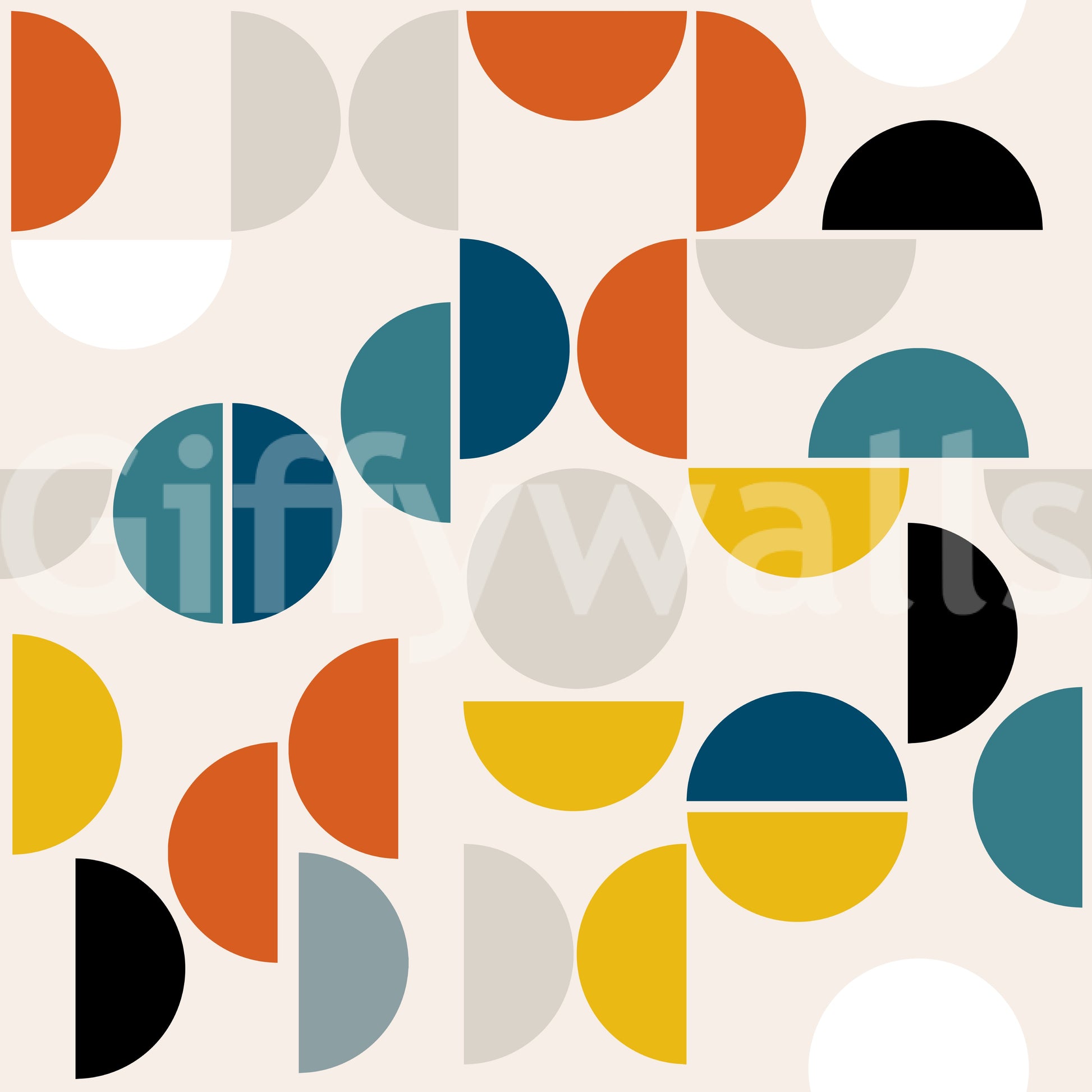 Repeating circle geometric wallpaper in warm and cool multicolour tones., GD10549