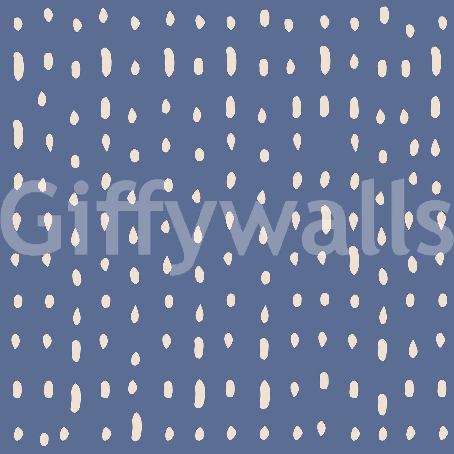 Mid century seed dots dusty blue wall mural with cream organic shapes.