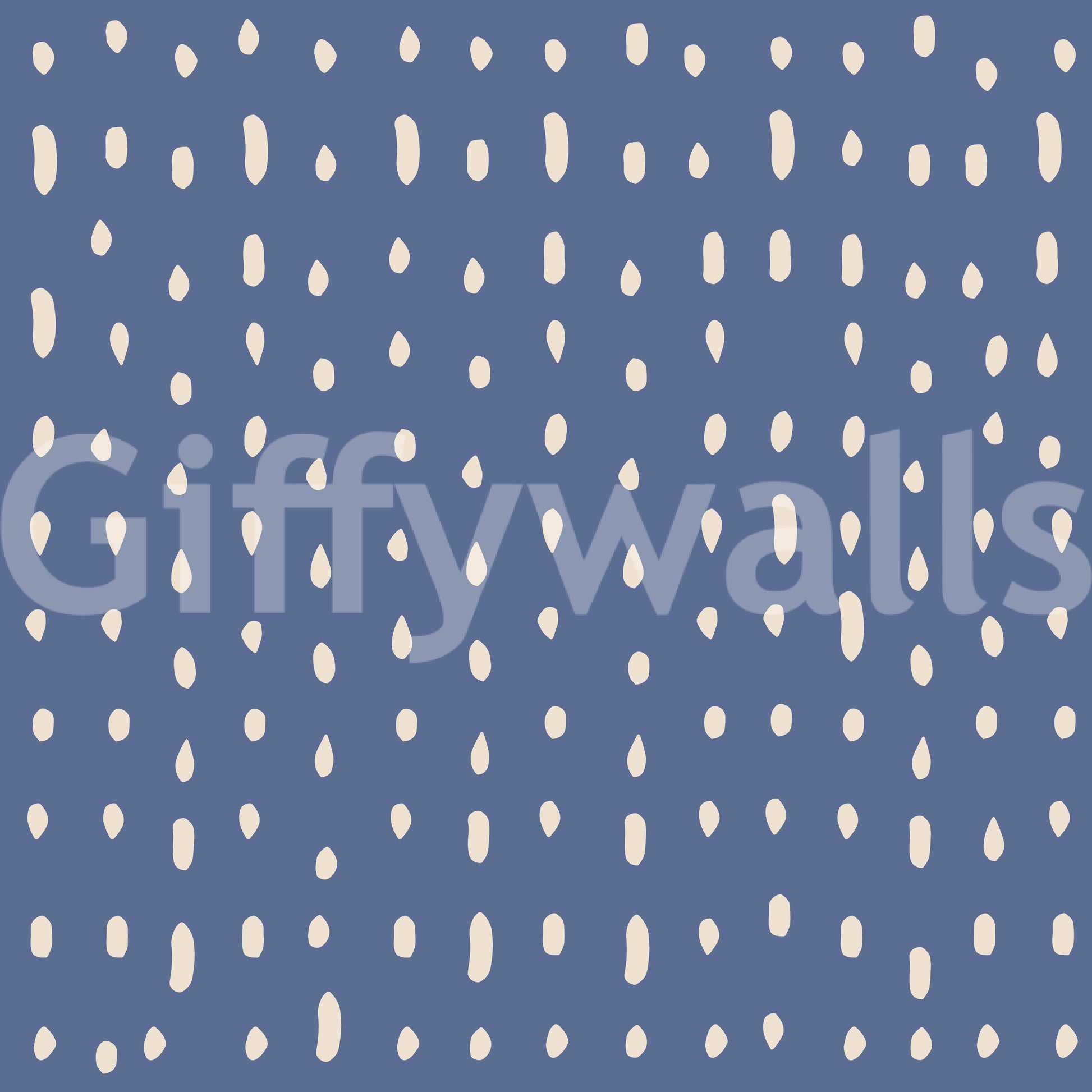 Mid century seed dots dusty blue wall mural with cream organic shapes.