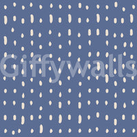 Mid century seed dots dusty blue wall mural with cream organic shapes.