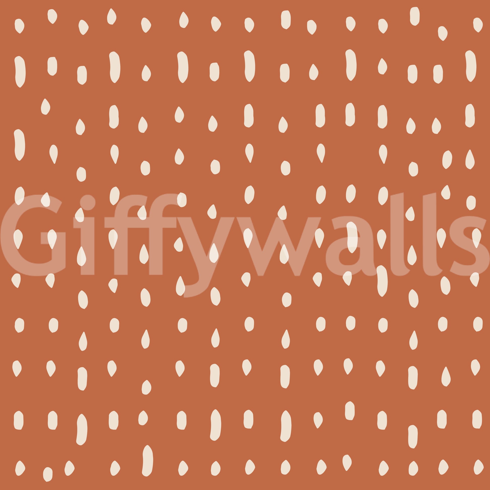 Cream seed-shaped dotted pattern on warm terracotta mid century wall mural., GD10573