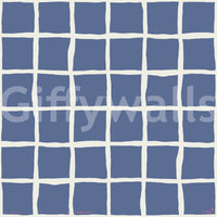 Wallpaper showing dusty blue wavy grid pattern.