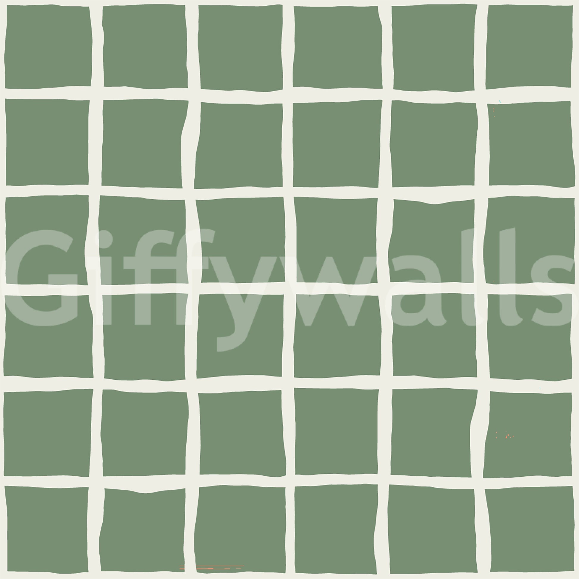 Sage green wavy grid wallpaper with white irregular lines.