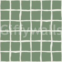 Sage green wavy grid wallpaper with white irregular lines.