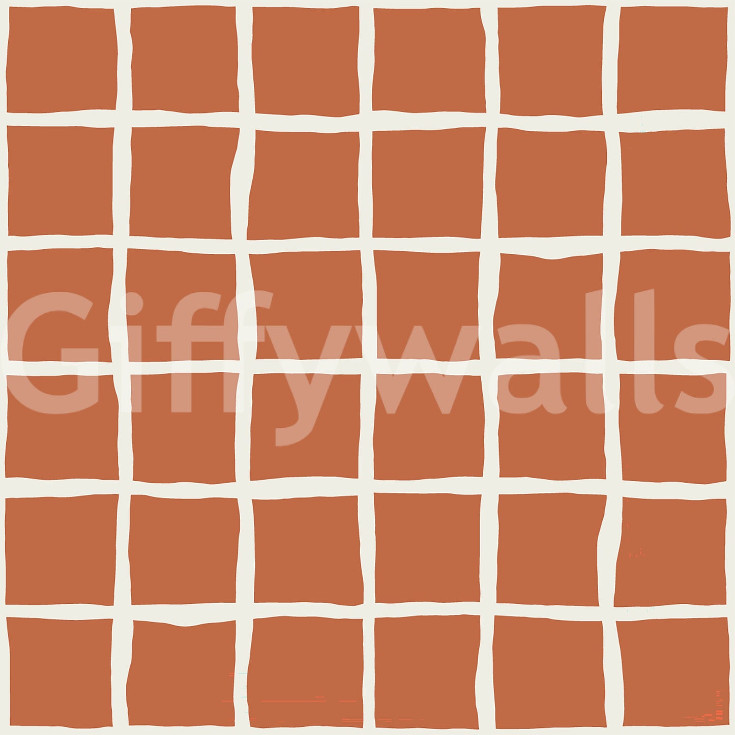 Terracotta wavy grid wallpaper with cream irregular lines.