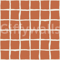 Terracotta wavy grid wallpaper with cream irregular lines.