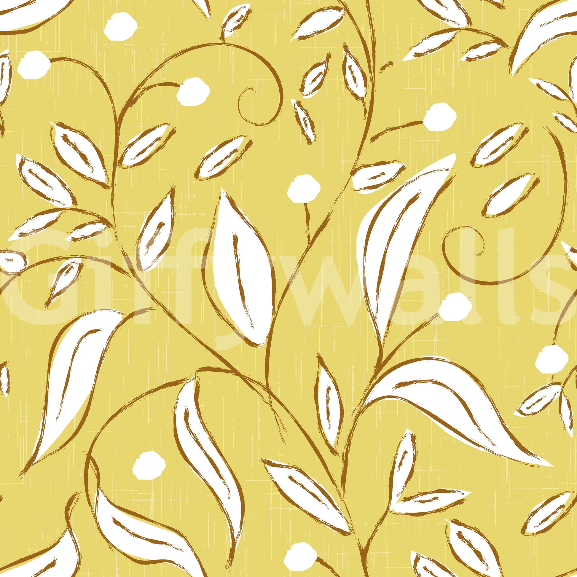 Butter Yellow Botanical Vine Wallpaper Scandinavian Wallpaper⁠