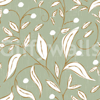 Sage Green Botanical Vine Wallpaper Scandinavian Wallpaper⁠