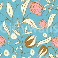 Sky Blue Chintz Floral Wallpaper Vintage Botanical Wallpaper⁠