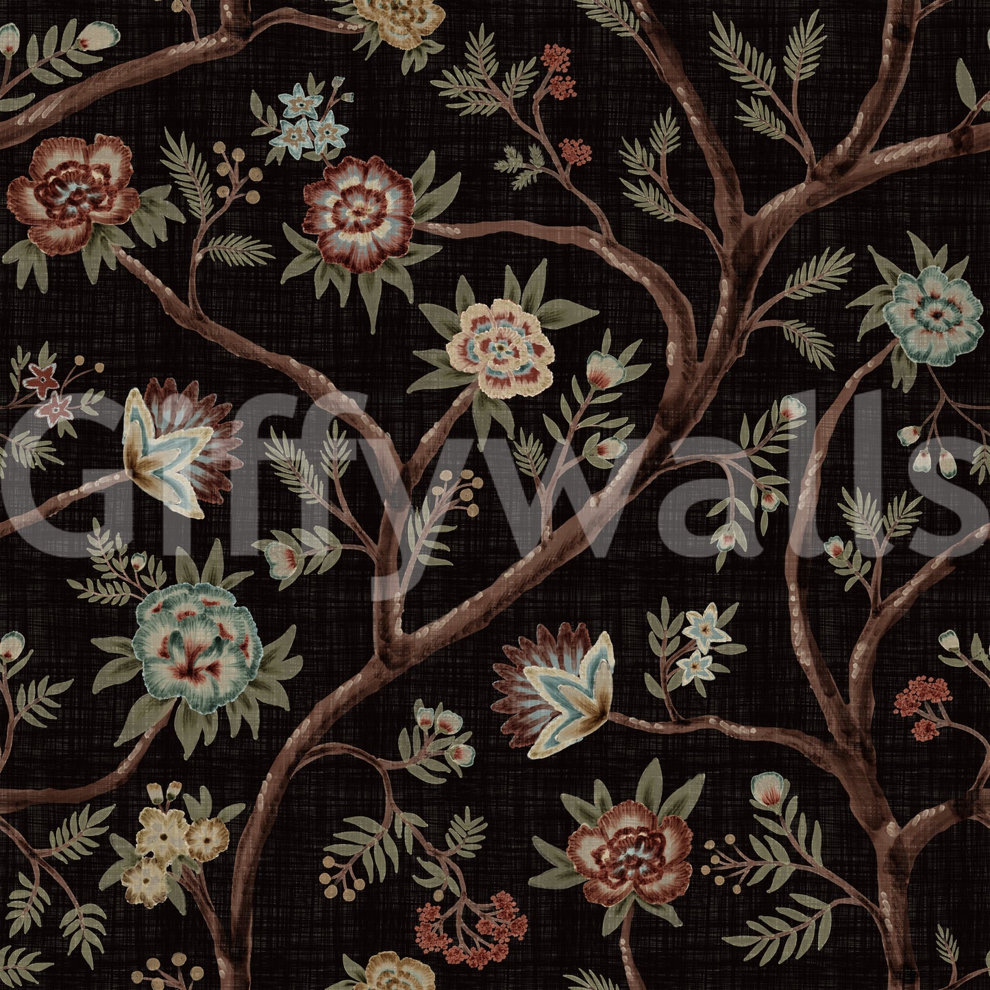 Never Ending Tree Chintz Revival Dark Wall Mural