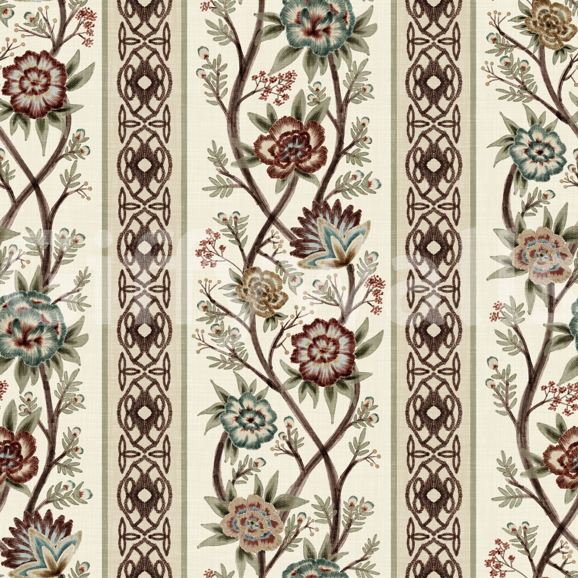 Trailing Chintz Vintage Heirloom Stripes Bright Wallpaper⁠