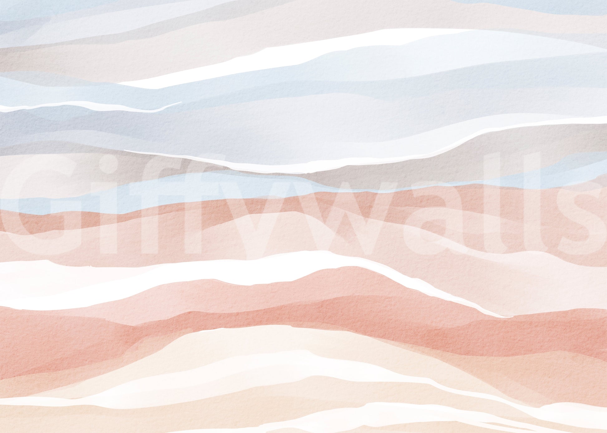 Terracotta and Pastel Blue Watercolor Dunes Wallpaper Wall Mural