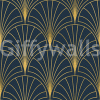 Regal Gatsby Midnight Blue and Gold Wallpaper⁠