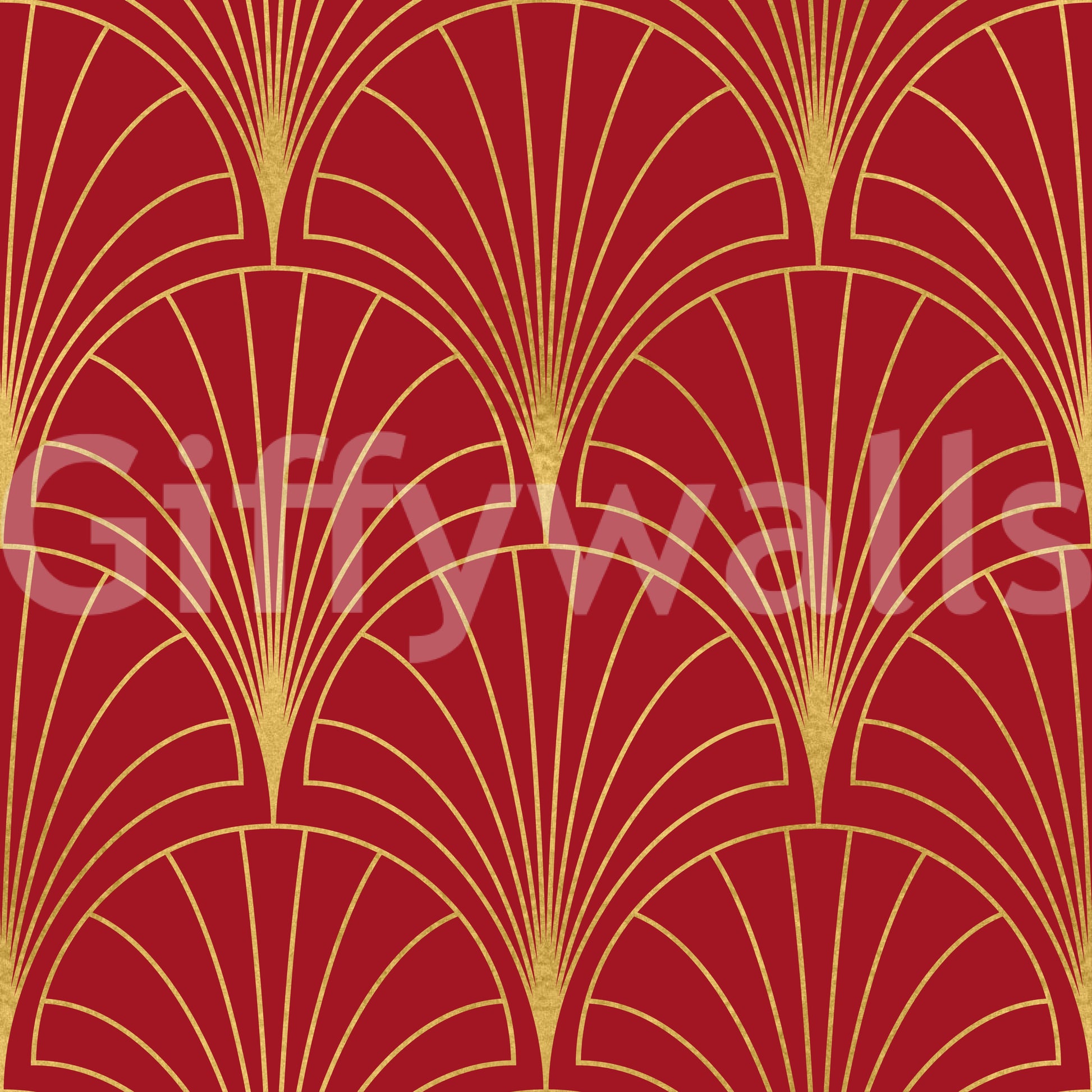 Crimson & Gold Art Deco Fans Wallpaper⁠