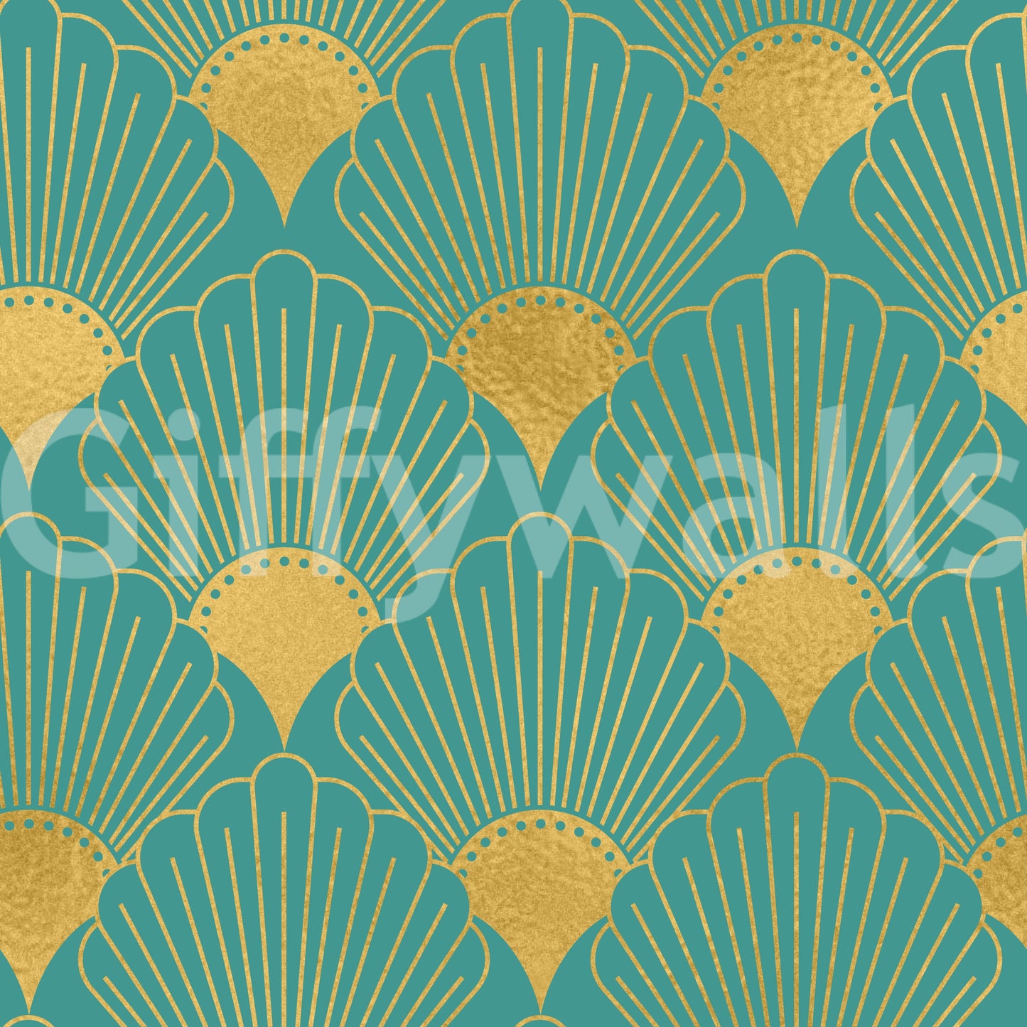 Glamorous Teal and Gold Fan Wall Décor Wallpaper⁠