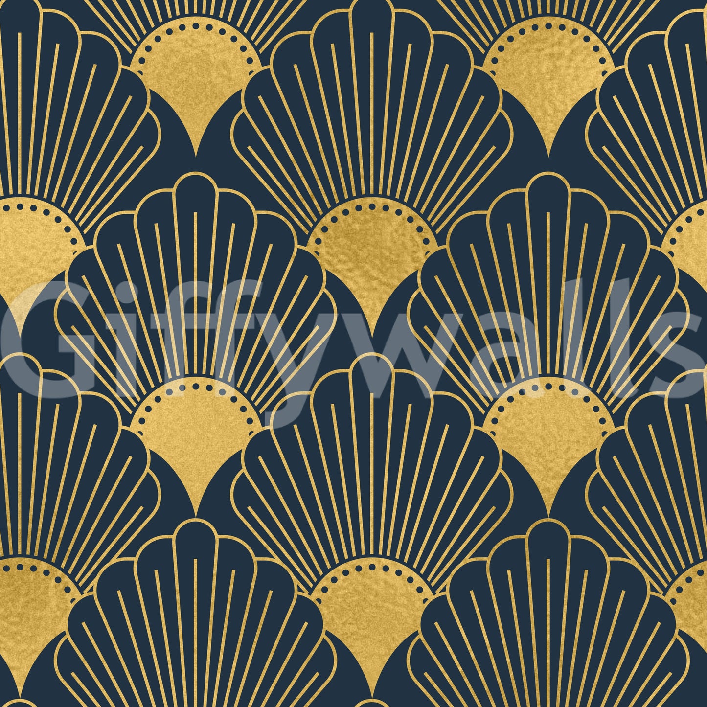 Opulent Deco Shell Navy & Gold Wallpaper Wallpaper⁠