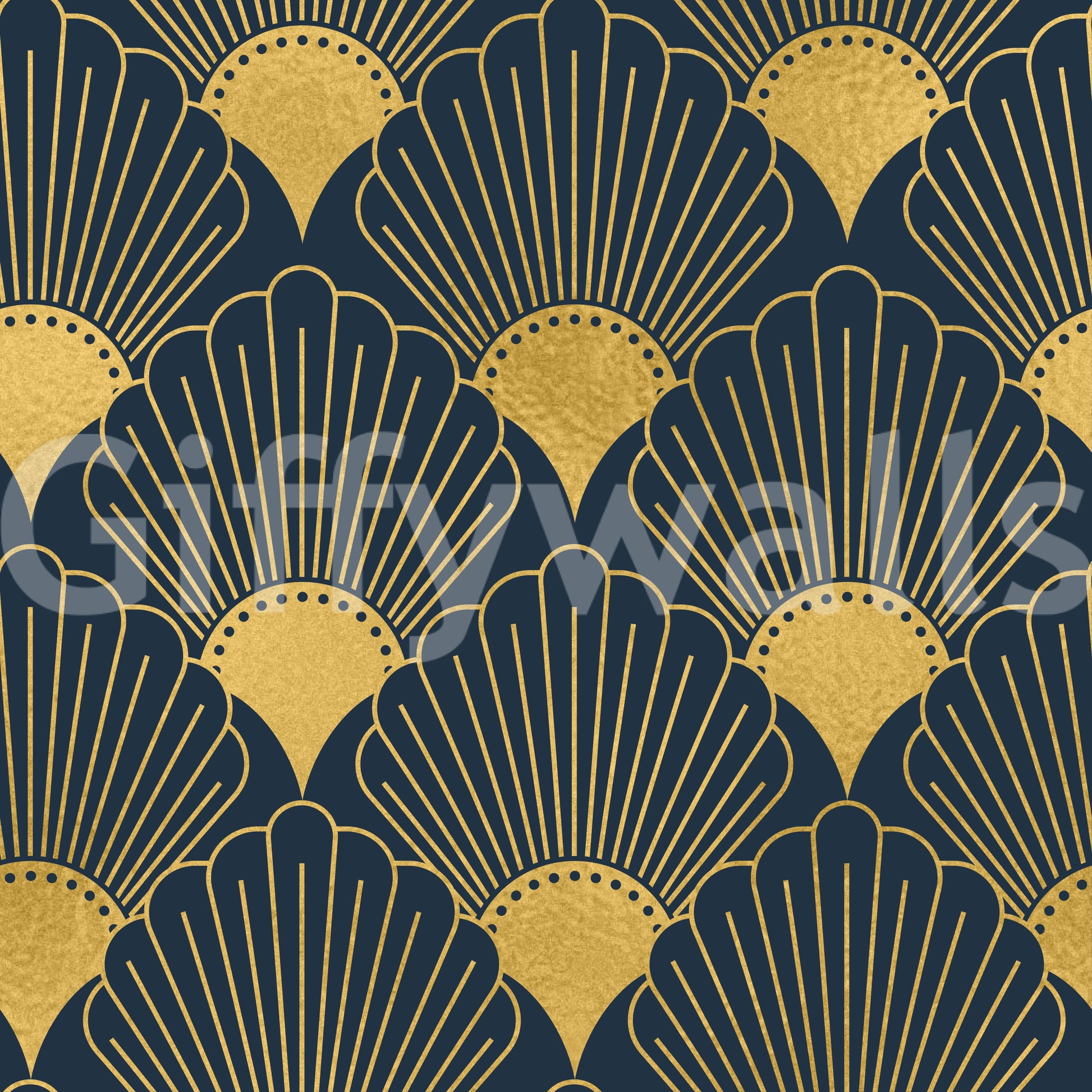Opulent Deco Shell Navy & Gold Wallpaper Wallpaper⁠