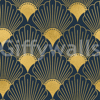 Opulent Deco Shell Navy & Gold Wallpaper Wallpaper⁠