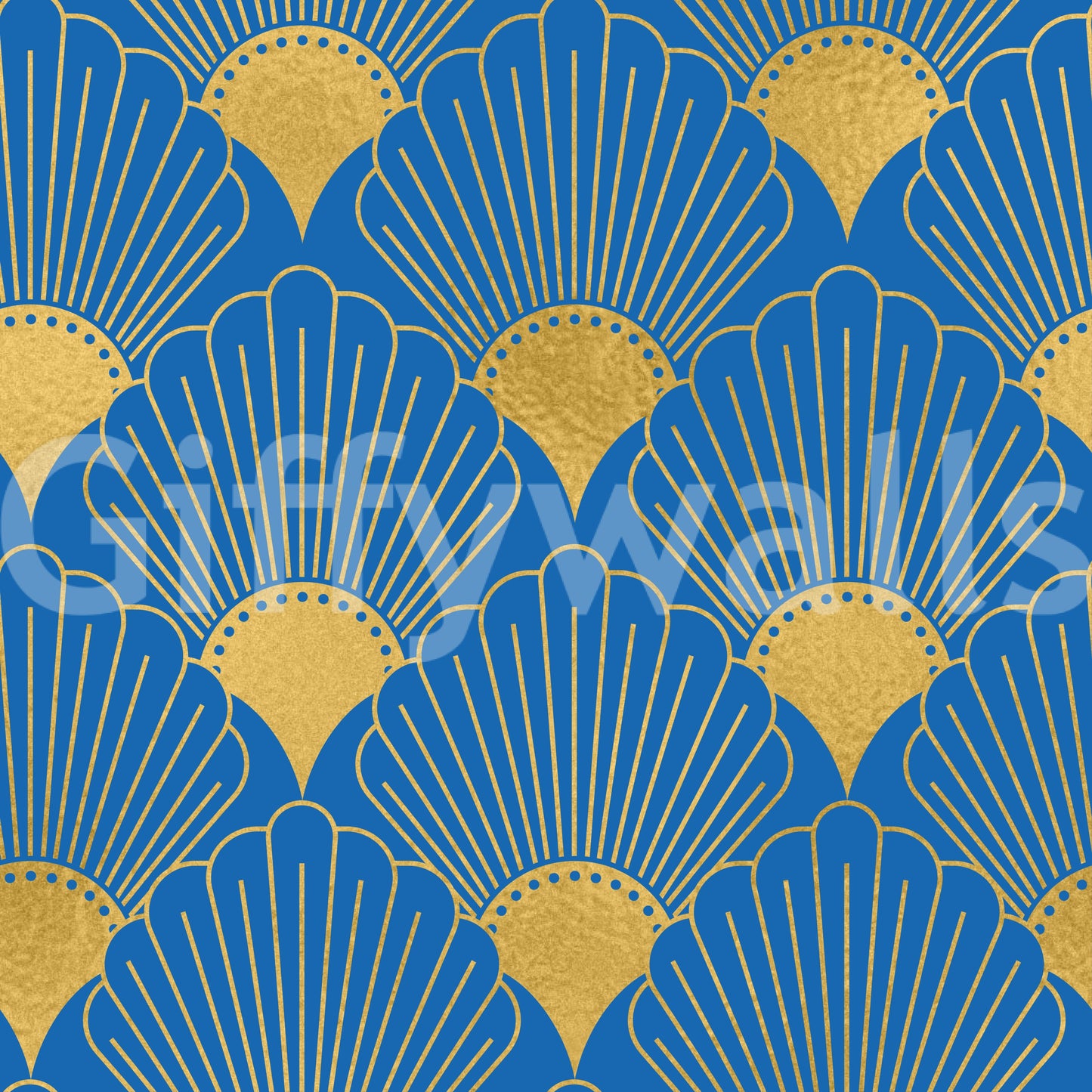 Art Deco Golden Fans Royal Blue Wallpaper Wallpaper⁠