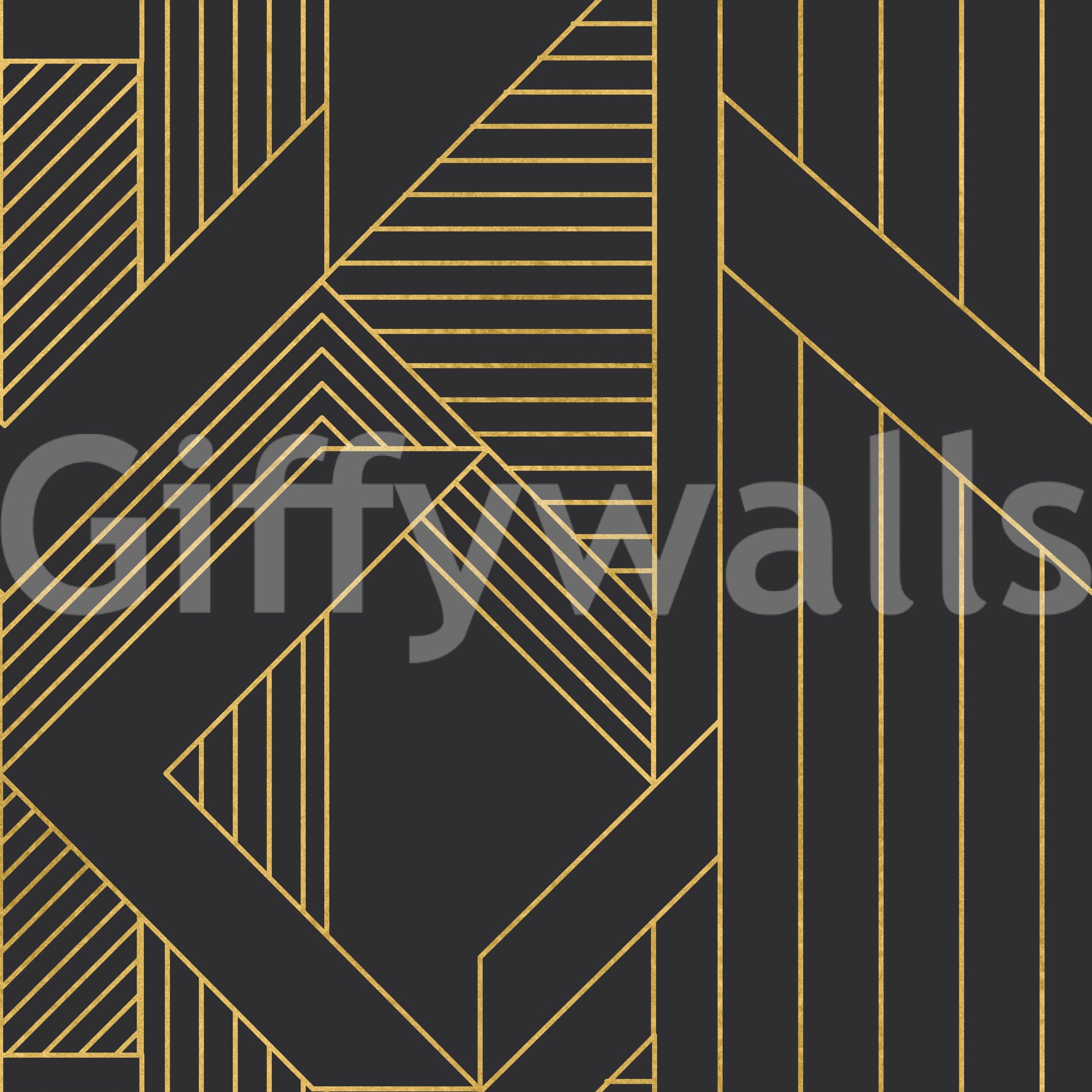 Charcoal and gold geometric wallpaper with angular diamond motifs., GD10636
