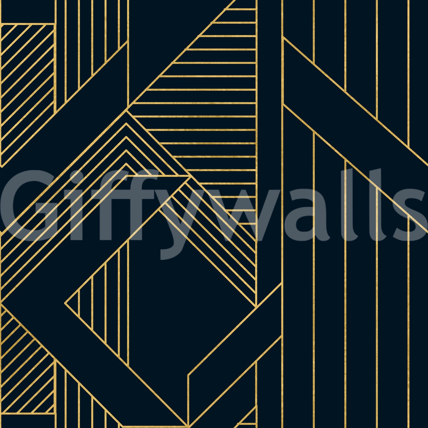 Navy and gold geometric wallpaper with angular diamond and chevron motifs., GD10637
