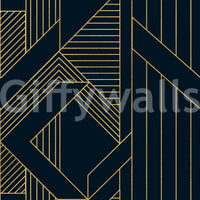 Navy and gold geometric wallpaper with angular diamond and chevron motifs., GD10637