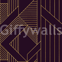 Gold linear pattern wallpaper in deep aubergine background with stripe sections., GD10638