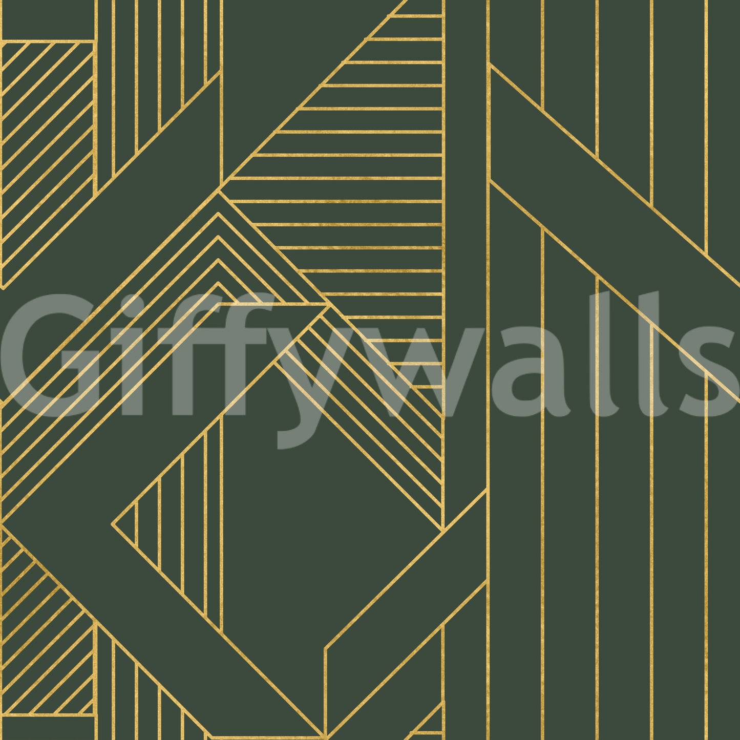 Art Deco olive green and gold geometric wallpaper with diamond and chevron pattern., GD10639