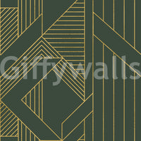 Art Deco olive green and gold geometric wallpaper with diamond and chevron pattern., GD10639